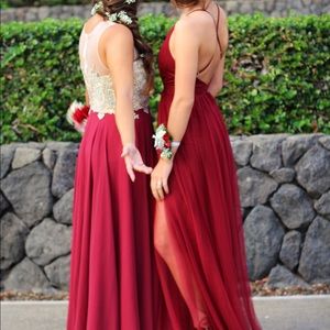 Red Tulle Floor-length Gown